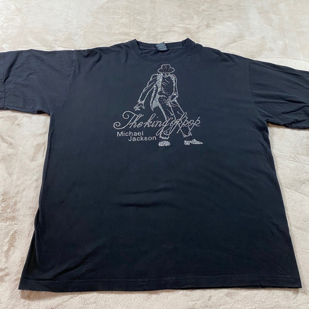Michael Jackson King of Pop Rhinestone Graphic Tee Cotton Heritage Black 2XL